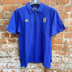 anni ' 90 Chelsea Umbro Polo Uomo Grande Blu Calcio Collo Posteriore Logo Vintage - Foto 1 di 16