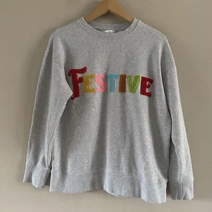 Shiraleah Chicago Sweatshirt grau Baumwolle Frottee "FESTLICH" bestickt Größe MEDIUM - Bild 1 von 8