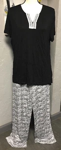 Carole Hochman Geo Fan Rayon Spandex Wide Leg Pant PJ Set Black Small - Bild 1 von 7