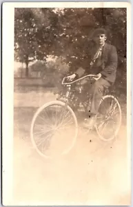 Postcard RPPC c1910s Canada Photo of Emerson on Bicycle Northern Ontario - Picture 1 of 2