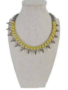Brutalist Spikes Halsband Senfgelb Halskette Strass Silberfarben 16 Zoll - Bild 1 von 7