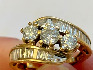 14K Yellow Gold Diamond Ring 4.8g Fine Jewelry Size 4 Band Round & Baguette - Picture 1 of 24