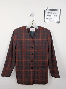 Le Suit Women's Blazer Jacket 10 Petite Red Tartan Plaid Wool Blend - Picture 1 of 6