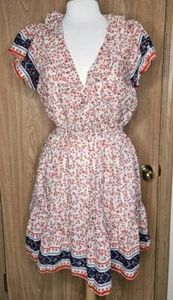 Trovata Birds Of Paradis Womens Marcella Dress L White Red Navy Floral NWT - Picture 1 of 4