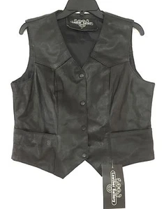 Womens Leather Gallery Genuine Black Leather Motorcycle Vest - Picture 1 of 1