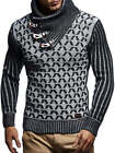 Men's Leather Buttoned Turtleneck Sweater Pullover Coat