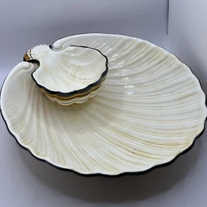 Vtg 70s Hand Painted Ceramic Beach Clam Shell Fitz and Floyd Party Chip Dip Bowl - Picture 1 of 13