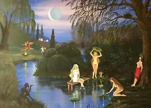 STAMPA ACEO DEL DIPINTO RYTA NUDA ARTE POPOLARE PAGANA STREGA HALLOWEEN RITUALE UCRAINA - Foto 1 di 1