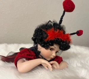 Cathay Collection Black Curly Hair Porcelain Fairy Laying Down Doll 13/5000 Read - Picture 1 of 13
