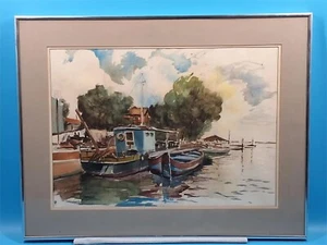 Maritimes Original Aquarell Gemälde Künstler H. Moshinsky 1.11.84 - Bild 1 von 2