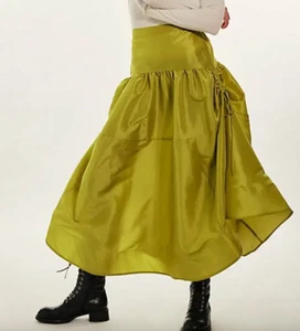 NEW FREE PEOPLE LENTIL SPROUT GREEN EMERY DROP WAIST MIDI SKIRT SZ M - Picture 1 of 8