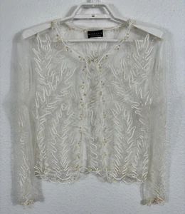 Marina Bresler Cardigan Donna S/M Avorio Trasparente Perline Soutache Nastro Accenti - Foto 1 di 8