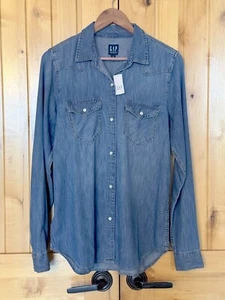 NWT GAP Fitted Western Denim Shirt, Medium Indigo MT - Picture 1 of 5
