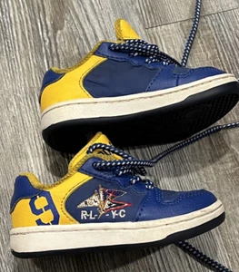 Polo Ralph Lauren Jess Up Flag Boy’s Blue & Yellow with White Sole Sneakers 4 - Picture 1 of 12