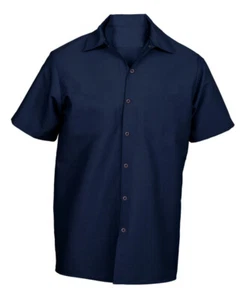 12 pc LOT New Mens Short Sleeve Navy Blue Pocketless Snap Work Shirt No Button - Picture 1 of 3