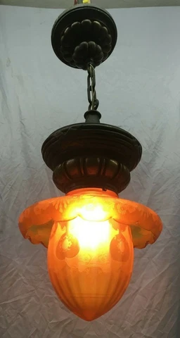 Antique Plaster Pendant Ceiling Light Fixture Floral Amber Glass Globe 437-19E Cover
