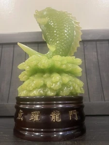 Vintage Jade KOI Fish Figurine Beautiful Japanese Sculpture Buddha Feng Shui - Picture 1 of 7