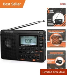 Compact Portable Digital Radio AM FM Shortwave - Recorder - Rechargeable - Black - Picture 1 of 11