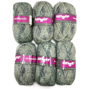Vintage Unger Escapade Light Worsted Acrylic Mohair 7017 Greens & Grays Bag of 6 - Picture 1 of 13