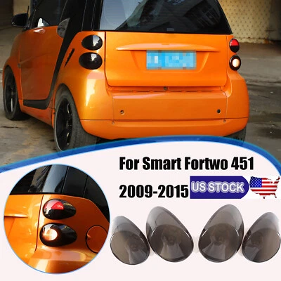 Smoked Black Tail Light Lamp Cover Guard Trim For Smart Fortwo 451 2009-15 - Image 1 of 4