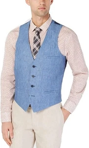 Bar III Suit Vest Mens Size Small 32-34 Blue Solid Slim-Fit Linen - Picture 1 of 4