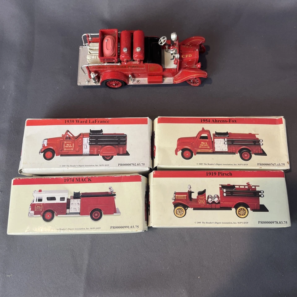 LOT OF 5 READERS DIGEST FIRE TRUCKS DIE-CAST  COLLECTIBLE IN BOX! NICE DETAILS! - Image 1 of 4