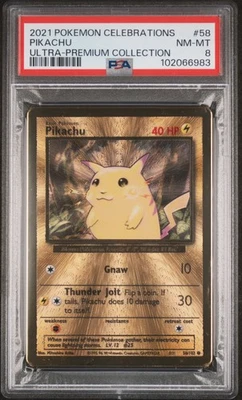 PSA 8 Pikachu Gold Metal Pokemon 2021 Celebrations Ultra Premium Collection UPC - Image 1 of 2