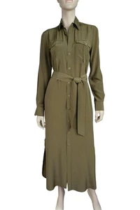 POLO RALPH LAUREN sz 8 Belted Mulerry Silk Maxi Shirtdress in New Olive - Picture 1 of 4