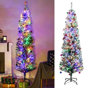 Christmas Tree Prelit Pre Decorated 6ft Pencil Slim Snow Flecked Artificial - Picture 1 of 10