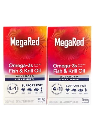 MegaRed Advanced 4 en 1 900 mg, paquete económico de 120 cápsulas blandas (2 botellas X60 cada una) Foto 1 de 3