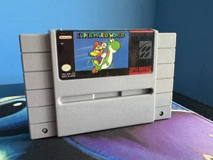 Super Mario World (Super Nintendo, SNES, 1991) Authentic & Tested , GOOD BATTERY - Picture 1 of 6