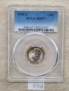 WPCoins ~ 1946-S PCGS MS 67+ Roosevelt Dime Toned - Picture 1 of 5