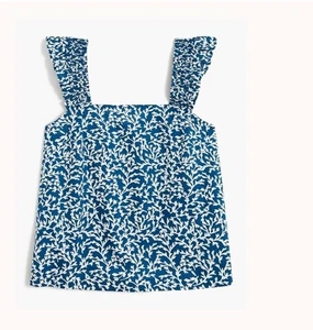 J Crew Women's Blue Smocked Ruffle-Shoulder Tank Top Large Beachy Cottagecore - Picture 1 of 10
