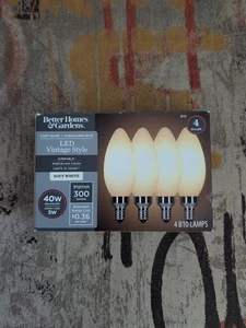 B10 Vintage LED Light Bulb, 40 watts Soft White Porcelain, E12, Dim, 4 Pack - Picture 1 of 4