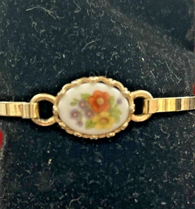 Vintage Französisches florales Porzellan Armband goldfarben elegant Manschette 70er Jahre signiert Avon - Bild 1 von 3