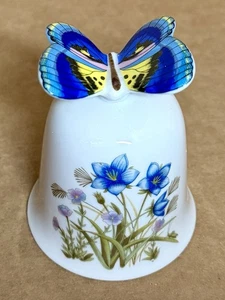 Vintage Blau Schmetterling Krone Floral Blumen Keramik Porzellan Glocke Made in Japan - Bild 1 von 6
