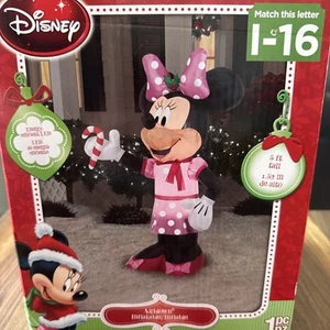 Disney Minnie Mouse che tiene regalo 5 piedi gonfiabile decorazione natalizia gemma raro - Foto 1 di 5