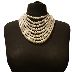 Layered Faux Pearl Beaded Necklace Statement Chunky Big Large Oversized Bold UK - Picture 1 of 8