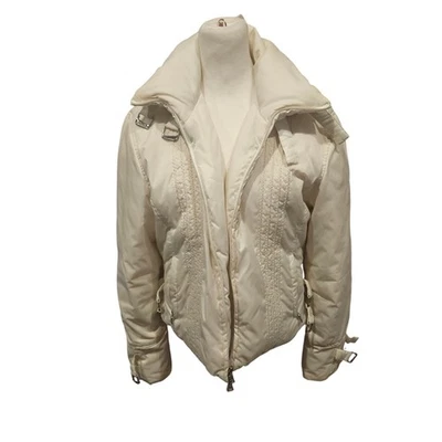Guess y2k white ivory down bomber puffer jacket womens large medium buckle  - Image 1 of 4