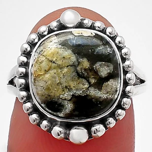 Llanite Blue Opal Crystal Sphere 925 Sterling Silver Ring s.7 Jewelry R-1154 - Picture 1 of 5