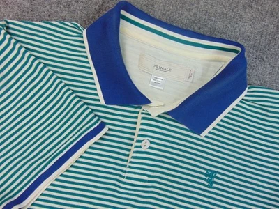 Camisa Pringle of Scotland Para Hombre Pequeña Calce Regular Verde Blanco Rayas Foto 1 de 4