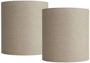 Set of 2 Tall Drum Lamp Shades Oatmeal Medium 14x14x15 Spider Harp and Finial - Picture 1 of 7