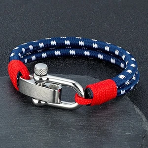 Nautical Style Double Strand Rope With Stainless Steel Shackle Clasp Wrap Bangle - Picture 1 of 8