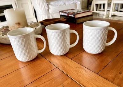 3 - Taza de café Oneida tejido de mimbre blanco cerámica tejido de canasta taza de té gres Foto 1 de 4