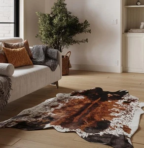 Faux Cowhide Rug – Original Brown (Large) | 4.6ft x 6.6ft | Triple-Layer Supp... - Picture 1 of 8
