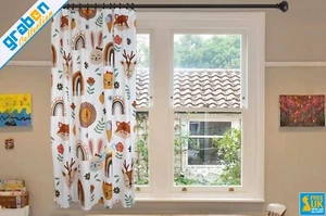 DIGITAL PRINTED DECORATIVE SINGLE PANEL CURTAIN FOR KIDS BEDROOM RAINBOW&ANIMALS - Picture 1 of 15