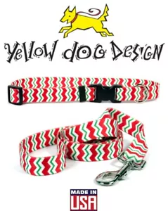 Collare o guinzaglio cane giallo design NATALE cucciolo cane Chevron menta piperita S M L - Foto 1 di 6