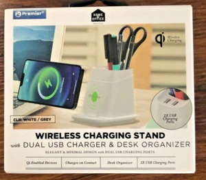 Premier Qi KABELLOSER LADESTÄNDER mit DUAL USB LADEGERÄT & SCHREIBTISCH ORGANIZER (5W) - Bild 1 von 5
