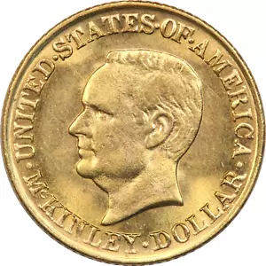 1917 McKinley Commemorative Gold Dollar $1 Coin, Uncirculated BU Lightly Cleaned - Picture 1 of 2