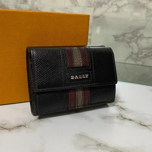 Auth Bally Mini Wallet Trifold Wallet leather Logo Black - Picture 1 of 12